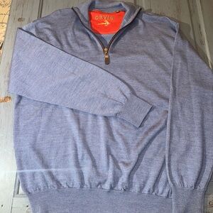 Orvis Mens 100% Merino Wool Blue 1/4 Zip Pullover Sweater Size XL  Stretch